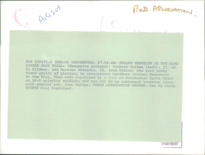 Guilty verdicts in tom king murder. - Vintage Photograph