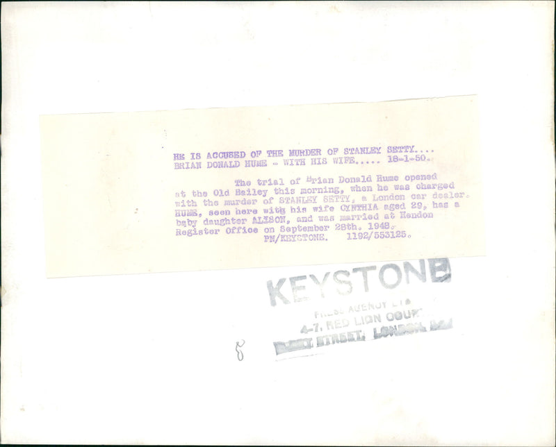 Hume Brian Donald:the murder of stanley setty - Vintage Photograph
