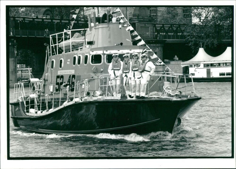 Lifeboat Shipboard:Dave Kenneth,Alan Thomas and Dave Steenvoorden. - Vintage Photograph