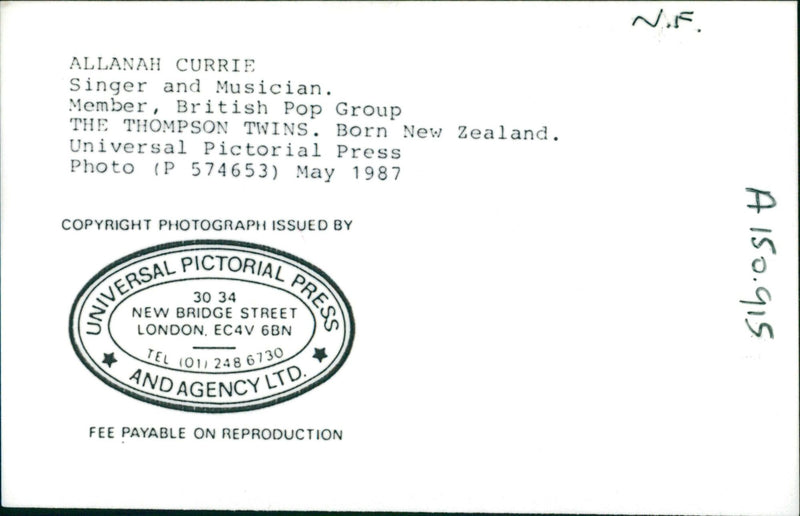 Allannah Currie, The Thompson Twins - Vintage Photograph