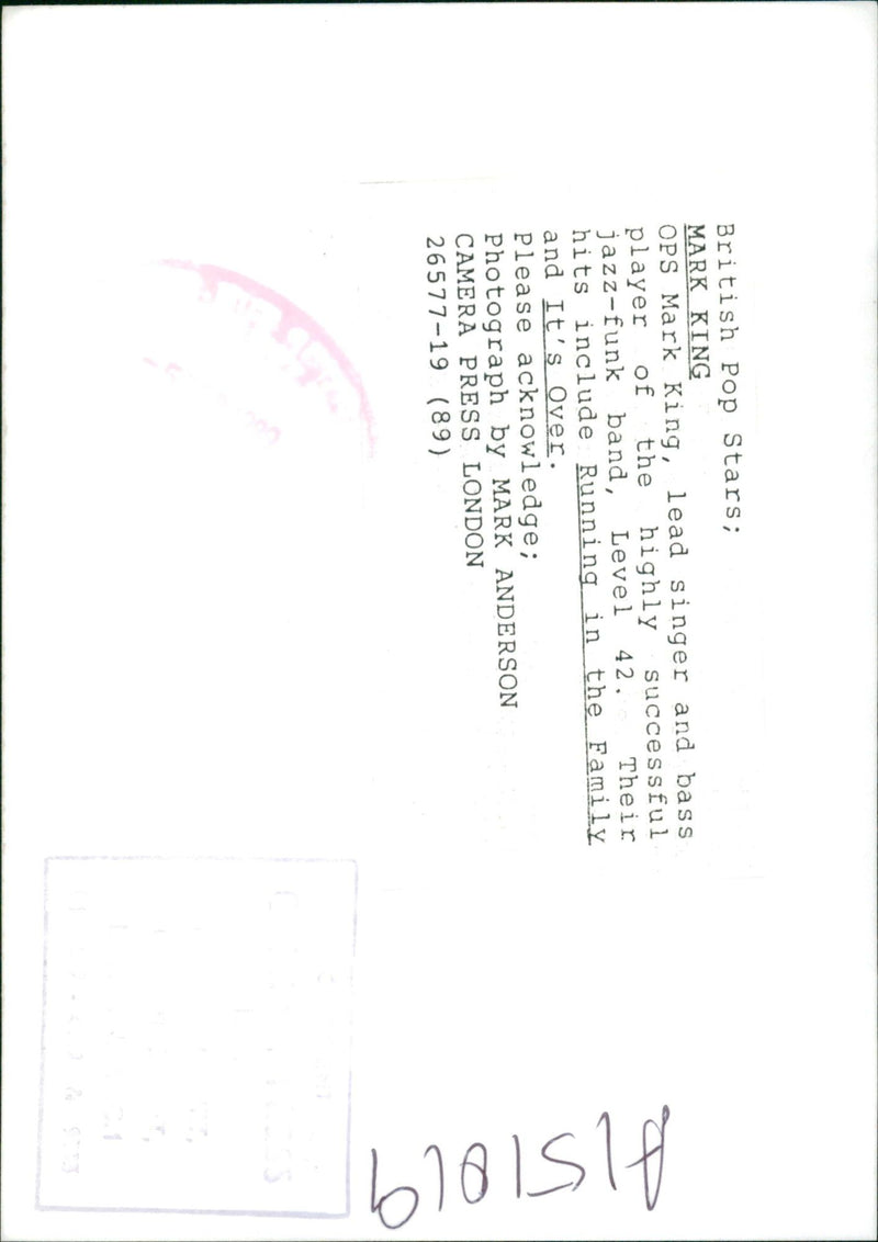 Mark King Musician - Vintage Photograph