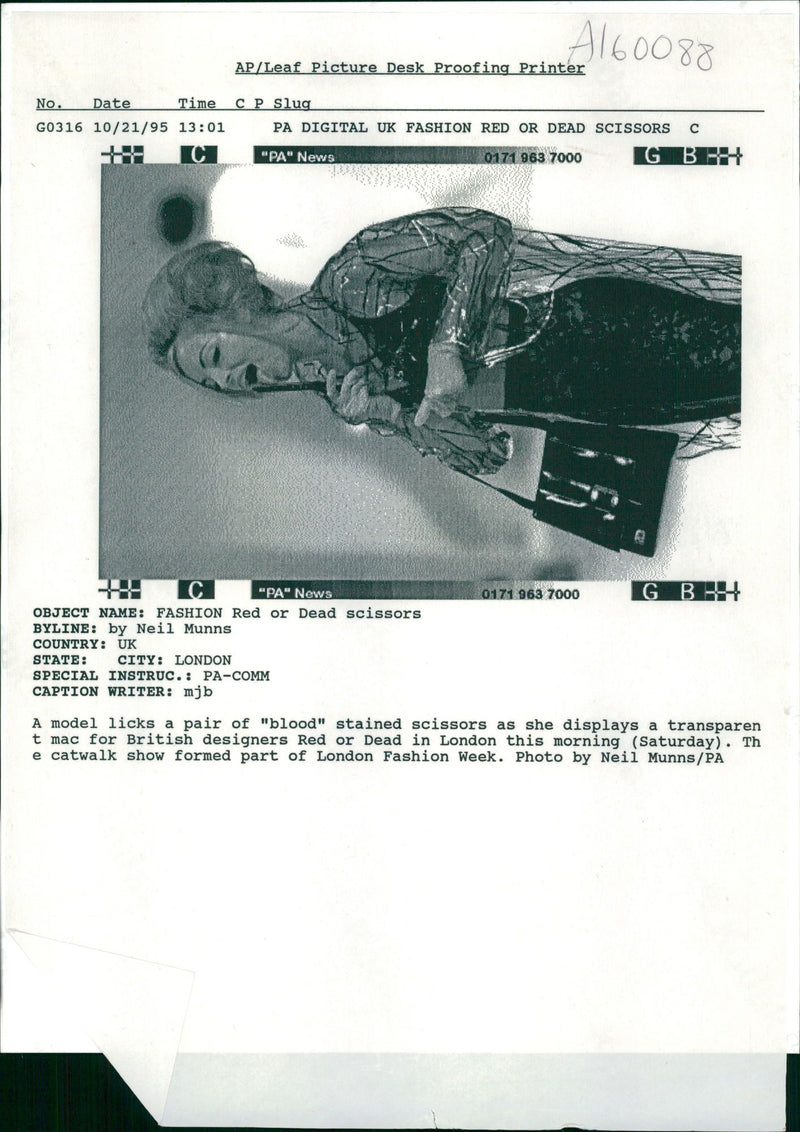 Fashion:A model licks a pair of blood stained. - Vintage Photograph