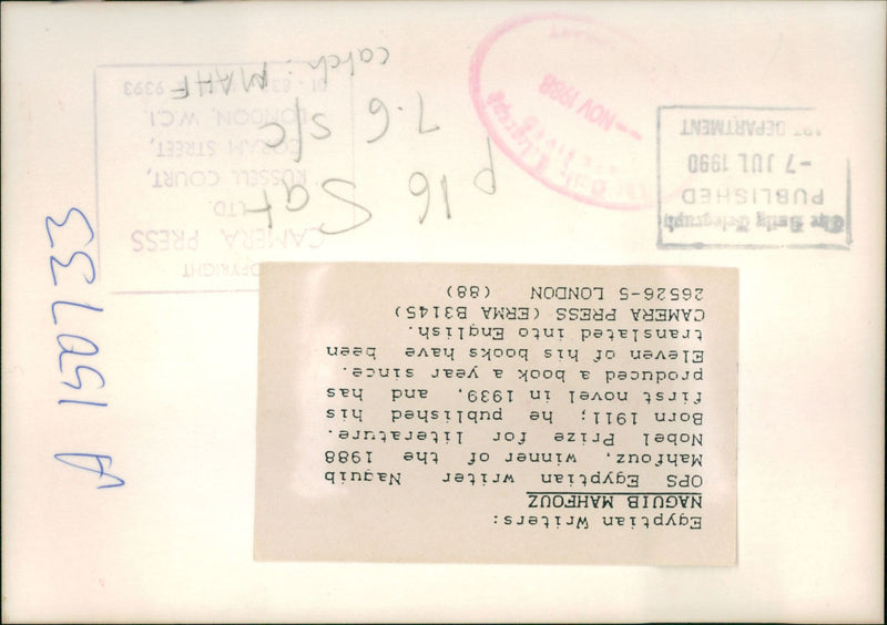 Naguib Mahfouz Egyptian writer. - Vintage Photograph