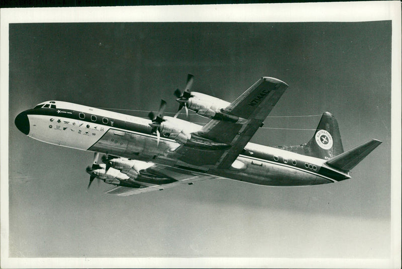 This is a photo from stock october 1958 of a lockheed electra turbo. - Vintage Photograph