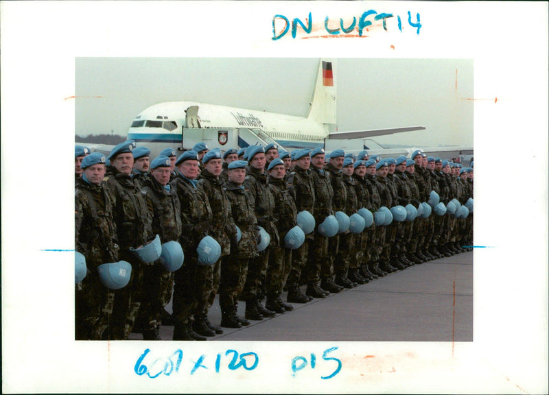 Bosnian War Armed conflict:Th e german soldier stand in the front of military. - Vintage Photograph