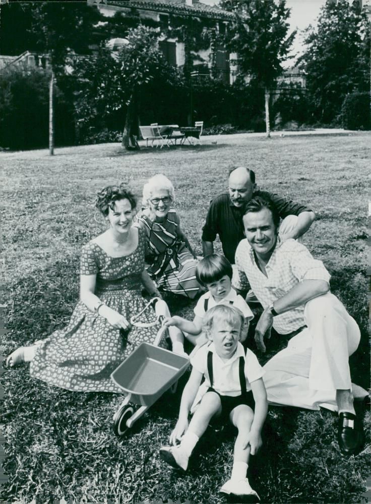 Queen Margrethe II of Denmark and Prince Henrik with the sons crown prince Frederik and Prince Joachim as well as the Dukeess Renee and Duke Andre de Monpezat - Vintage Photograph