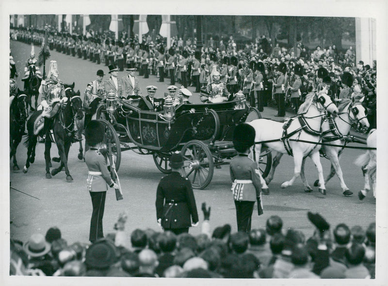 King Frederik of Denmark, King George, Duke of Gloucester and Duke of Edinburgh in Cardigan against Buckingham Palace - Vintage Photograph