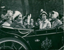 Queen Elizabeth of England, Queen Ingrid of Denmark and Princess Elizabeth and Margaret Cardigan against Buckingham Palace - Vintage Photograph