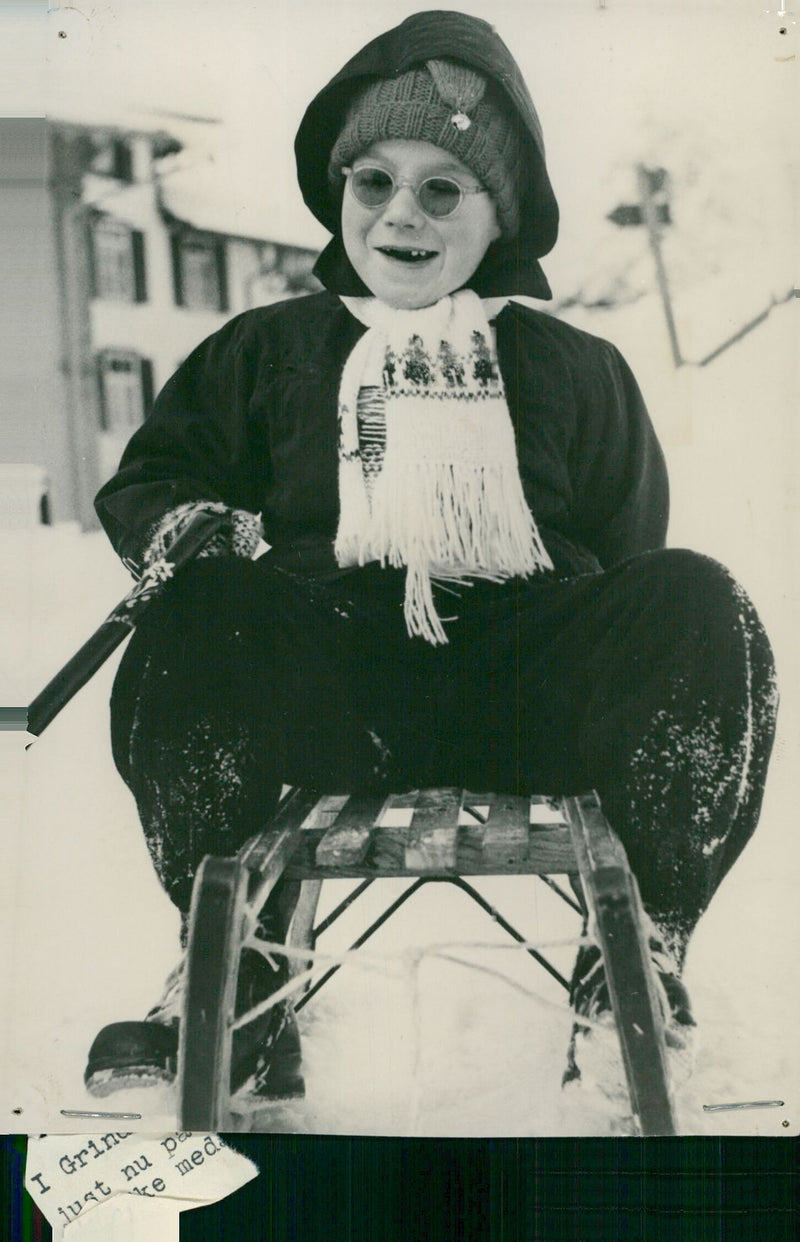 Princess Christina of the Netherlands raises during the winter holiday in Switzerland - Vintage Photograph