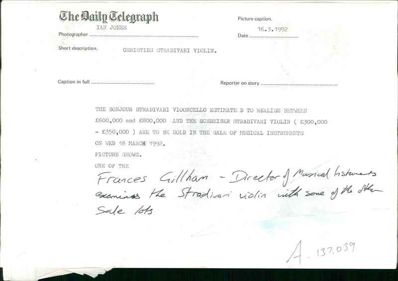 Musical instruments violine:the bonjour stradivari - Vintage Photograph