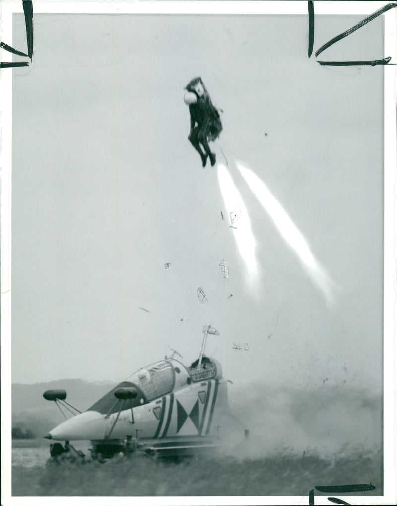 Ejection air craft: dummy pilot crushing through the canopy - Vintage Photograph