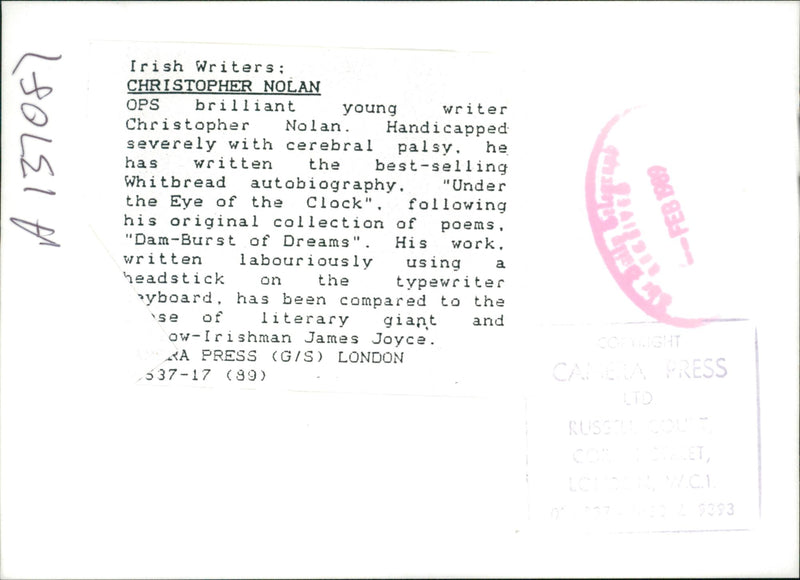 Nolan Christoper A brilliant Writer. - Vintage Photograph