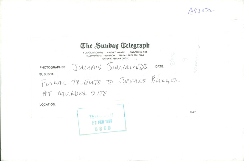 Murder of James Bulger. - Vintage Photograph