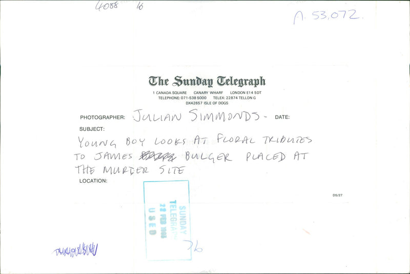 Murder of James Bulger. - Vintage Photograph