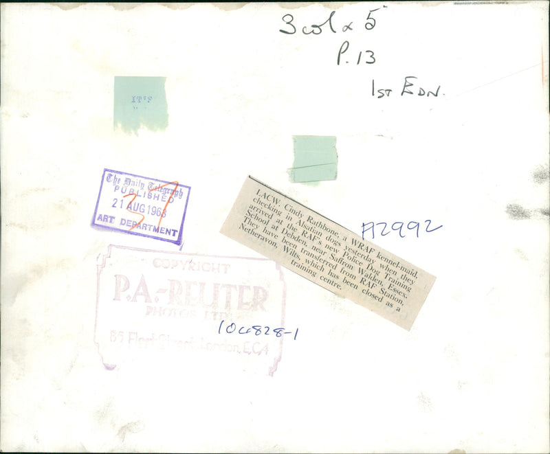 R.A.F a new police dog.cindy rathbone a wraf kennel maid. - Vintage Photograph