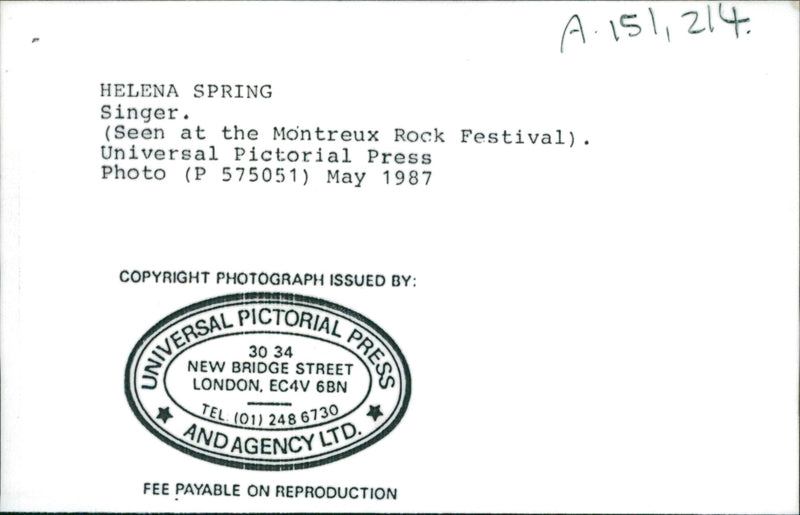 Singer Helena Spring at the Montreux Rock Festival - Vintage Photograph