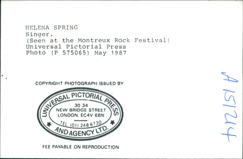 Singer Helena Spring at the Montreux Rock Festival - Vintage Photograph