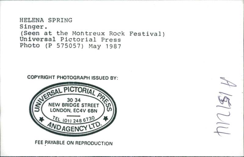 Singer Helena Spring at the Montreux Rock Festival - Vintage Photograph
