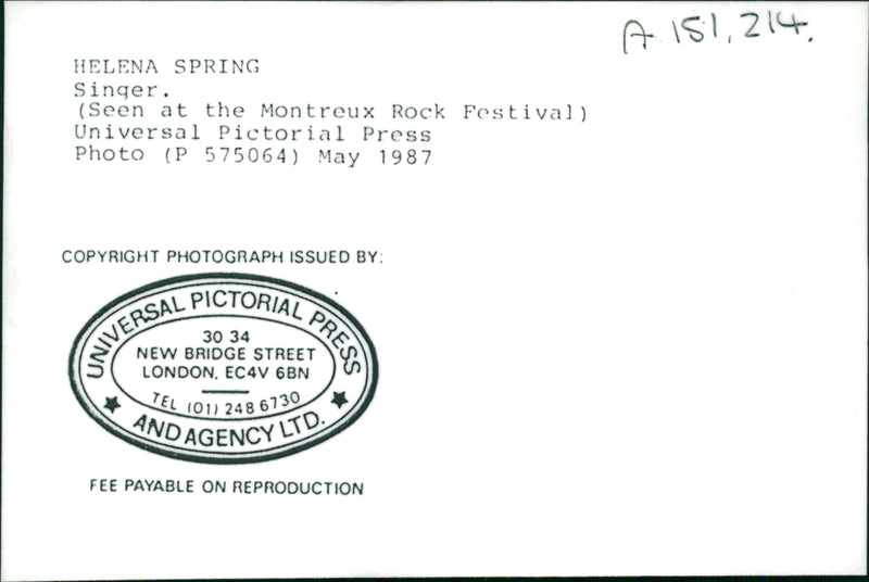 Singer Helena Spring at the Montreux Rock Festival - Vintage Photograph