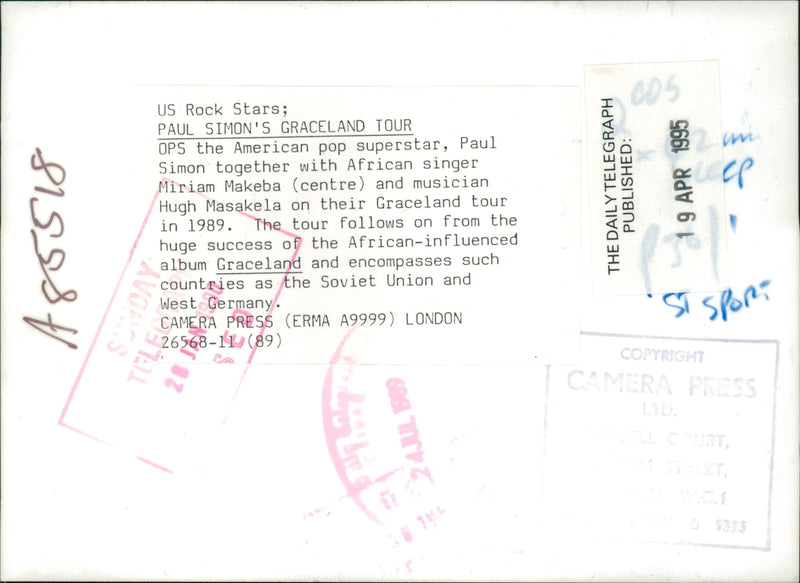 Paul Simon is with Miriam Makeba and Hugh Masakela. - Vintage Photograph