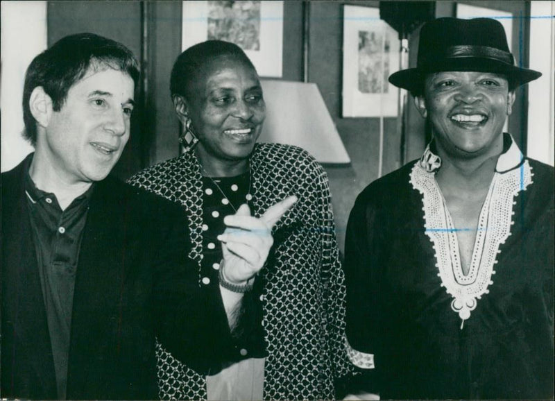 Paul Simon is with Miriam Makeba and Hugh Masakela. - Vintage Photograph