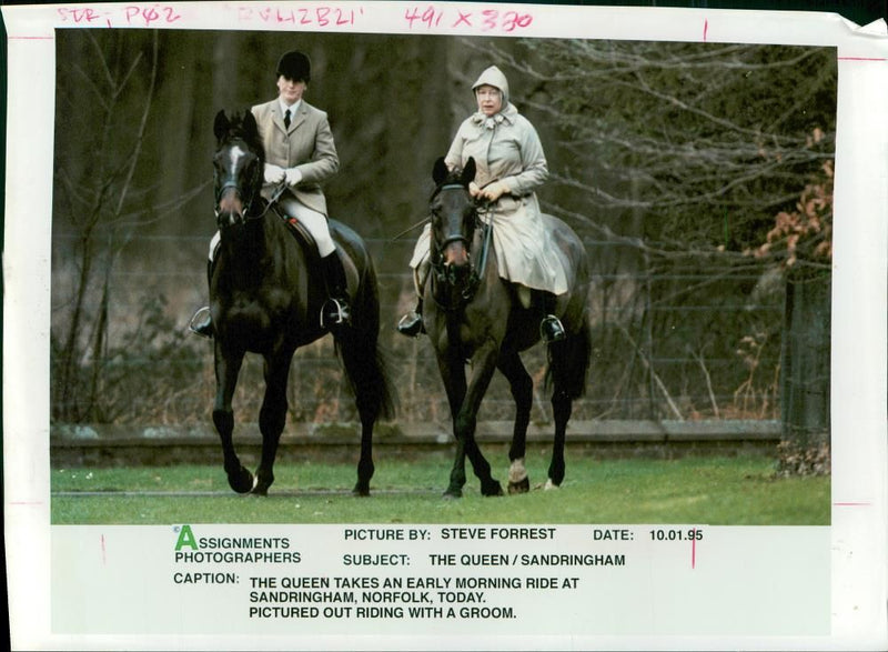 Elizabeth II riding out. - Vintage Photograph