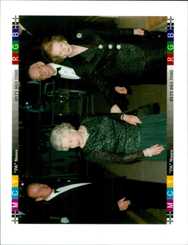 Elizabeth II is with Prince Philip and Lady Thatcher. - Vintage Photograph