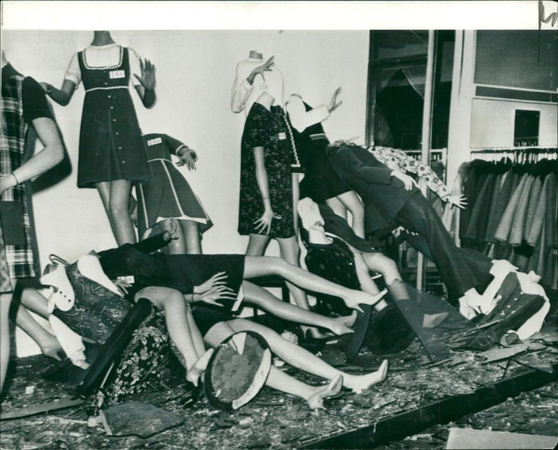 civil righh riots ireland:window display models caught by the blast of an ira bombs - Vintage Photograph