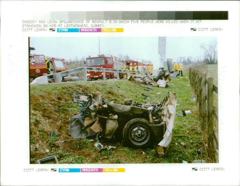 Wreckageof renault 5in which 5 people were killed. - Vintage Photograph