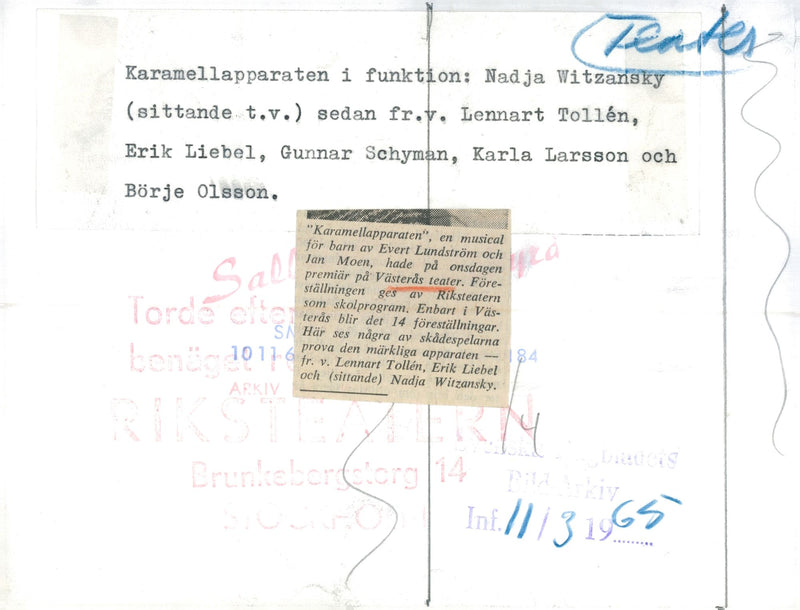 The musical "Caramel Apparatus" by Evert LundstrÃ¶m and Jan Moen at VÃ¤sterÃ¥s Theater. - Vintage Photograph