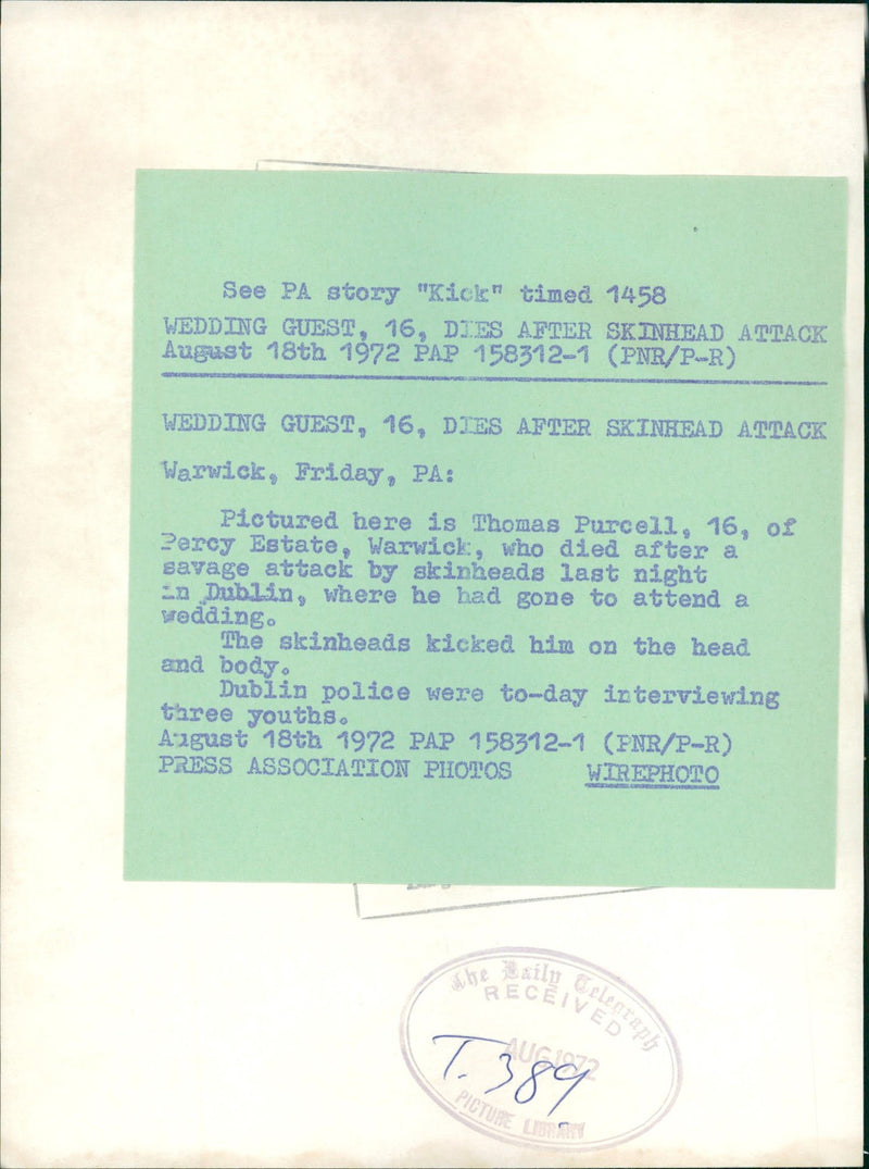 Murdered and Missing Persons: thomas percell. - Vintage Photograph