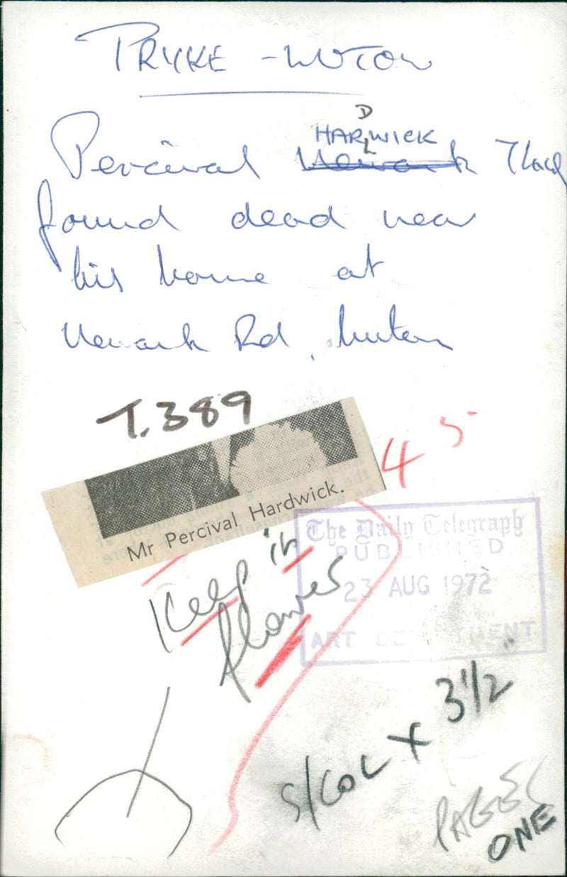 Murdered and Missing Persons: mr. percival hardwick. - Vintage Photograph