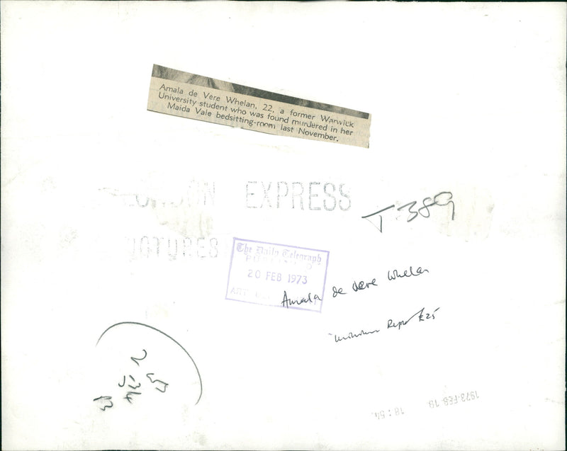 Murdered and Missing Persons: amala de vere. - Vintage Photograph