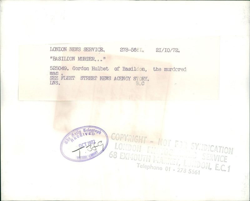 Murdered and Missing Persons: basildon murder. - Vintage Photograph