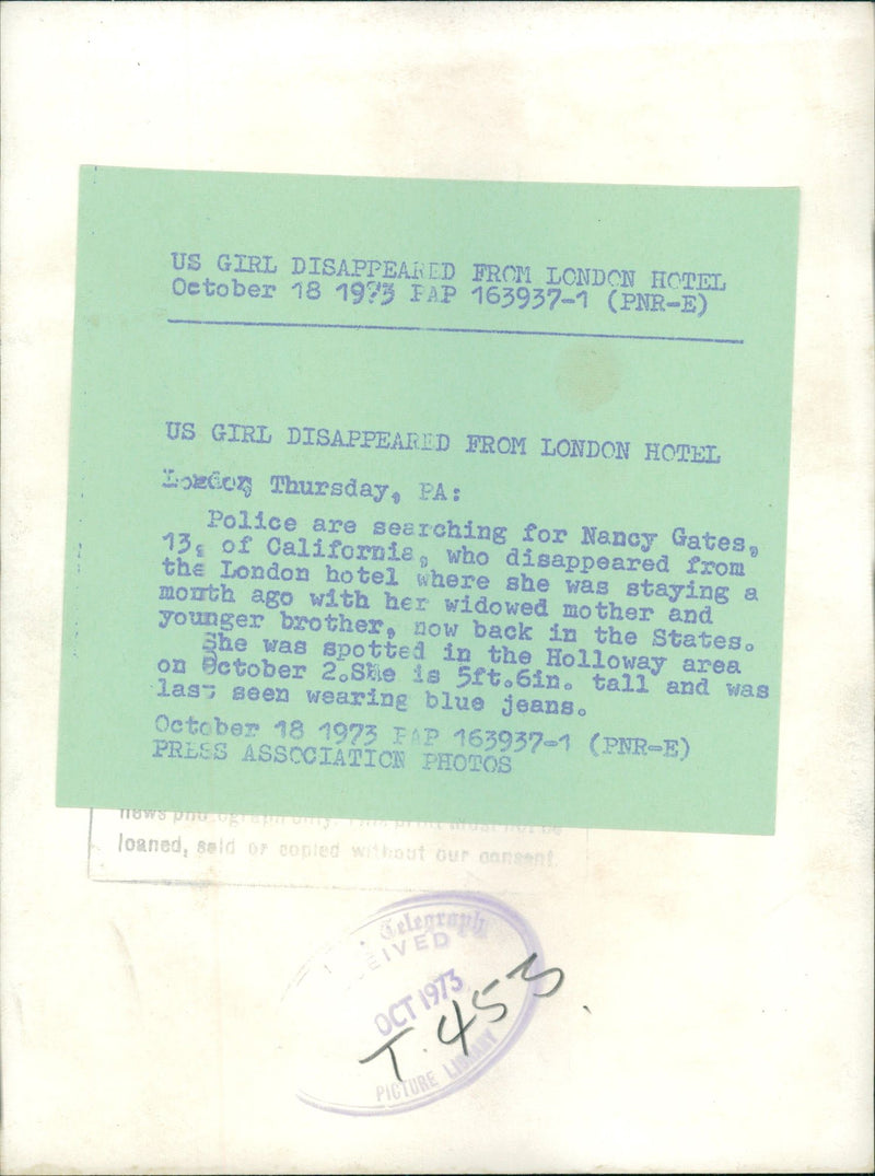 Murdered And Missing Persons 1973:Nancy Gates. - Vintage Photograph