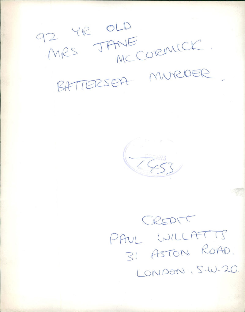 Murdered And Missing Persons 1973:Mrs Jane. - Vintage Photograph