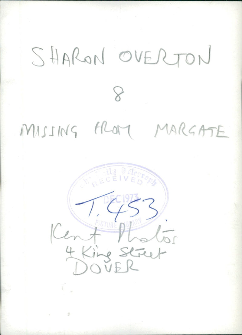 Murdered And Missing Persons 1973:Sharton Overton. - Vintage Photograph
