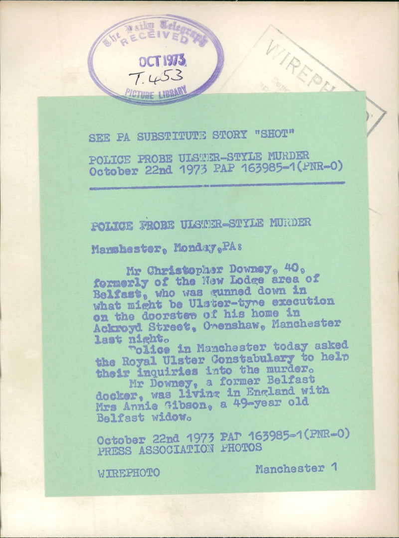 Murdered And Missing Persons 1973:Mr Christoper Downey. - Vintage Photograph