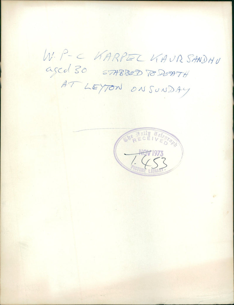 Murdered And Missing Persons 1973:Karpel Kaursandhu. - Vintage Photograph