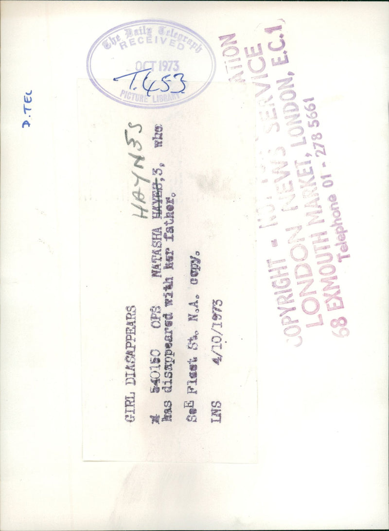 Murdered And Missing Persons 1973:Natasha Hayes - Vintage Photograph