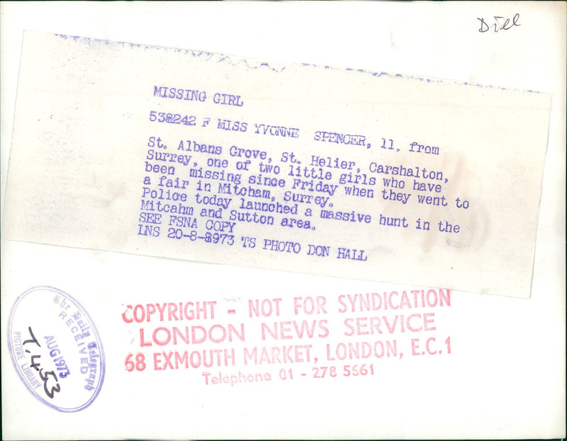 Murdered And Missing Persons 1973:Albans Grove. - Vintage Photograph