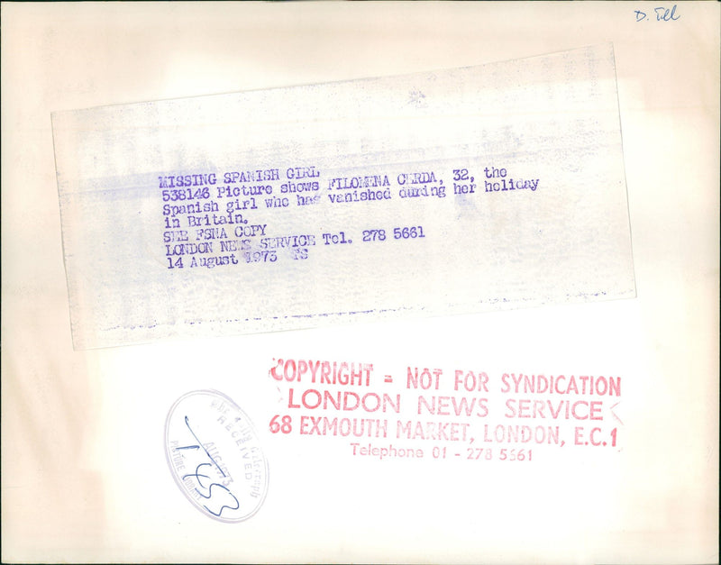 Murdered And Missing Persons 1973:Felomina Cerda. - Vintage Photograph