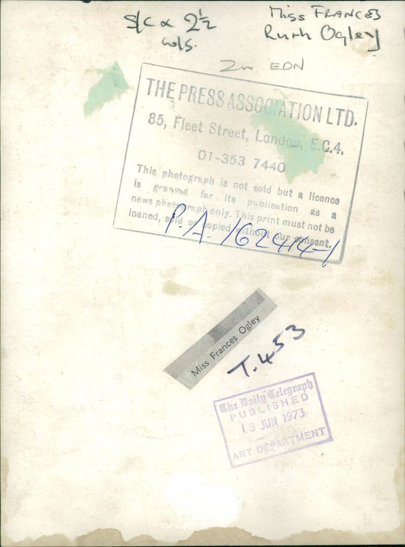 Murdered And Missing Persons 1973:Miss Frances Ogley. - Vintage Photograph