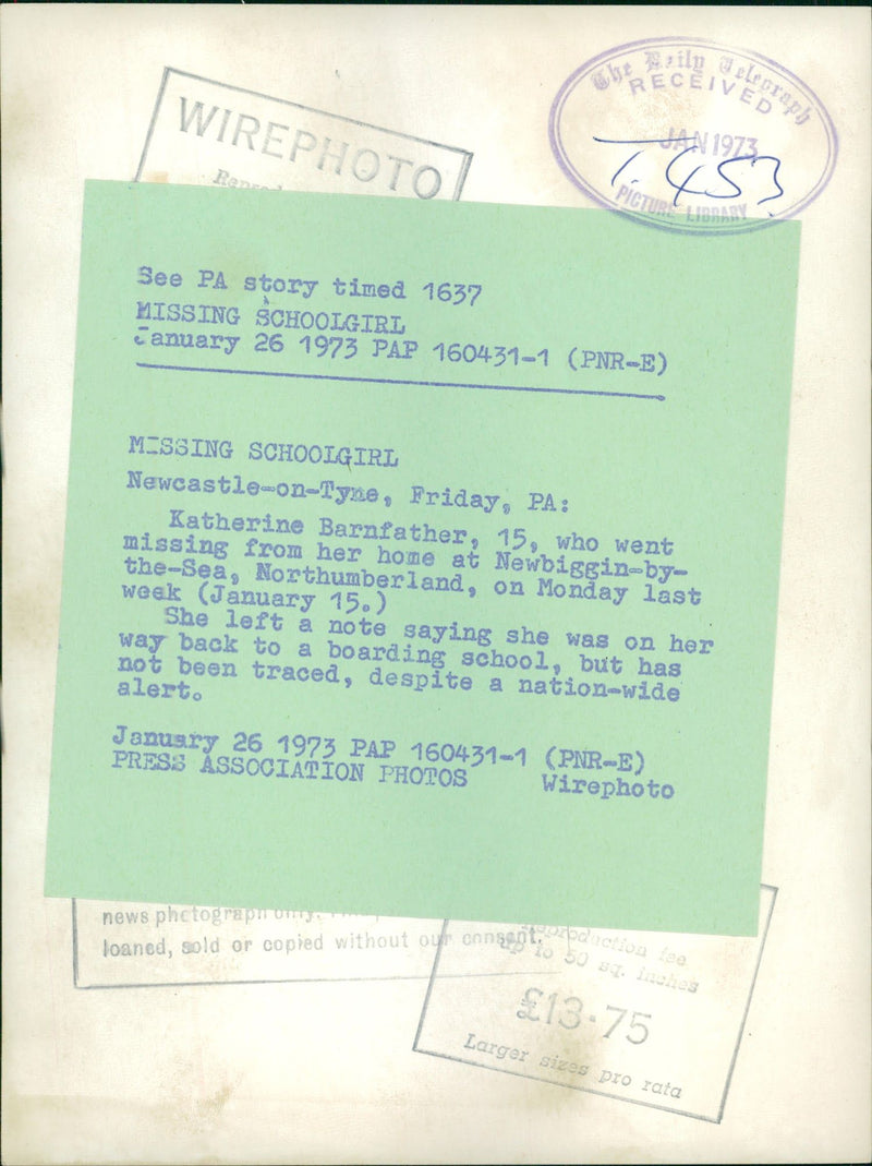 Murdered And Missing Persons 1973:Katherine Barnfather. - Vintage Photograph