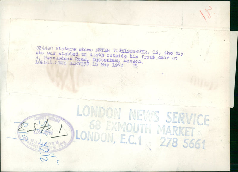 Murdered And Missing Persons 1973:Peter Vogelsburger. - Vintage Photograph