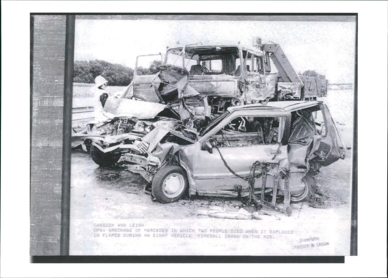 Wreckage of mercedes in which two people died. - Vintage Photograph