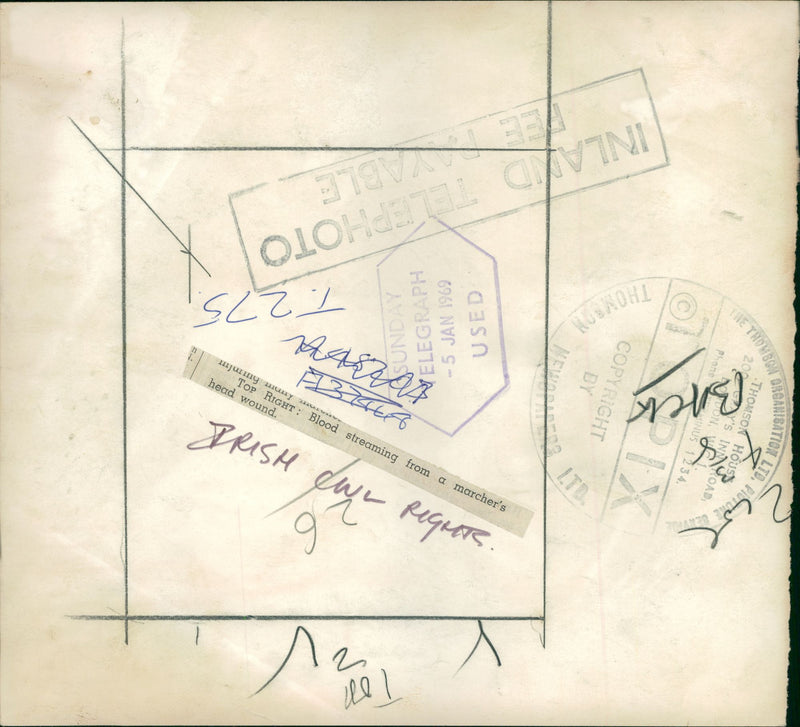 Blood streaming from a marcher's head wound. - Vintage Photograph