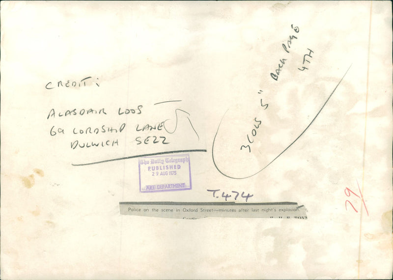 I.R.A bombings in london: minuets after last night explosion. - Vintage Photograph