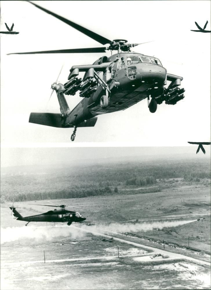 Sikorsky black hawk helicopter aircraft: balack hawk in action. - Vintage Photograph