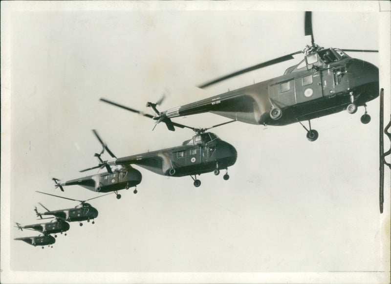 sikorsky s-55 helicopter:navys first anti submarine helicopter squadron. - Vintage Photograph